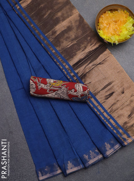 Bengal soft cotton saree cs blue and maroon with plain body and zari woven border