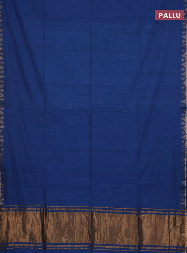 Bengal soft cotton saree cs blue and maroon with plain body and zari woven border