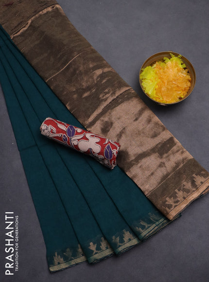 Bengal soft cotton saree teal green and maroon with plain body and zari woven border