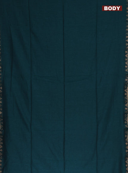 Bengal soft cotton saree teal green and maroon with plain body and zari woven border