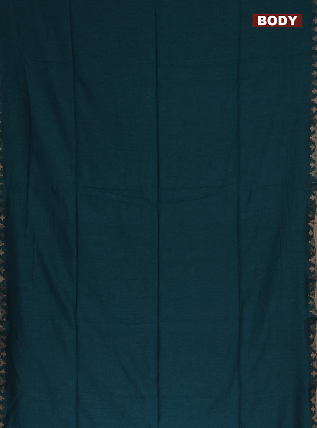 Bengal soft cotton saree teal green and maroon with plain body and zari woven border