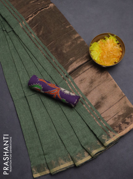Bengal soft cotton saree green shade and violet with plain body and zari woven border