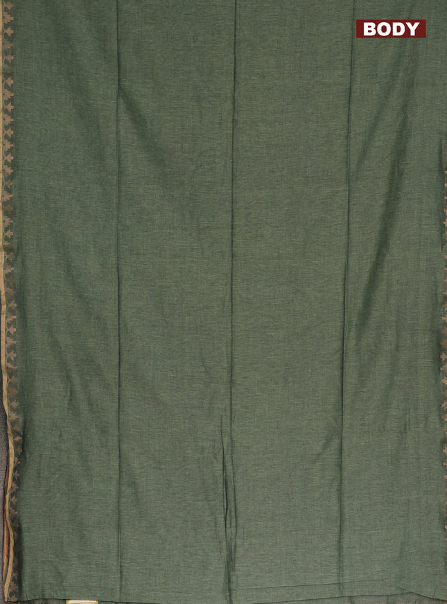 Bengal soft cotton saree green shade and violet with plain body and zari woven border