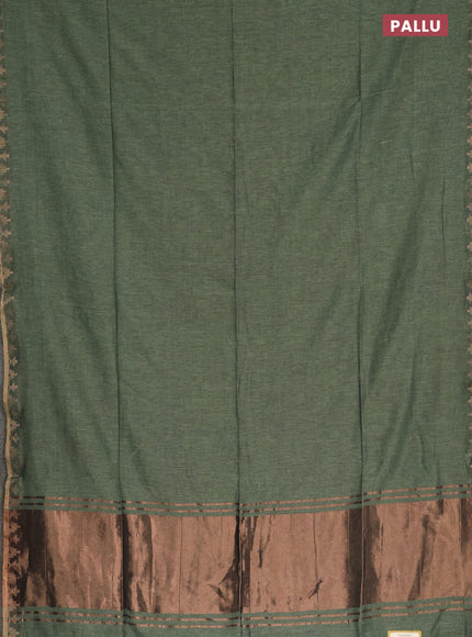 Bengal soft cotton saree green shade and violet with plain body and zari woven border