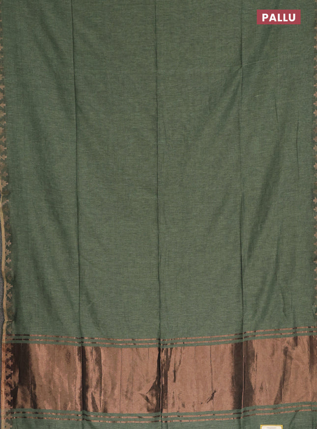 Bengal soft cotton saree green shade and violet with plain body and zari woven border