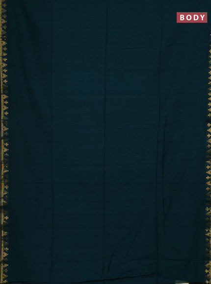 Bengal soft cotton saree peacock green and maroon with plain body and zari woven border