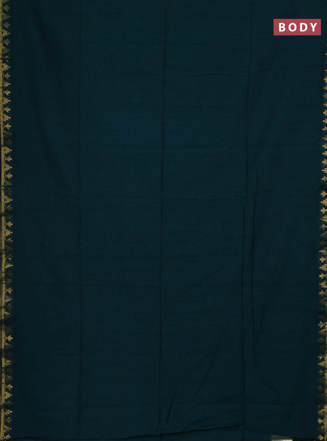 Bengal soft cotton saree peacock green and maroon with plain body and zari woven border