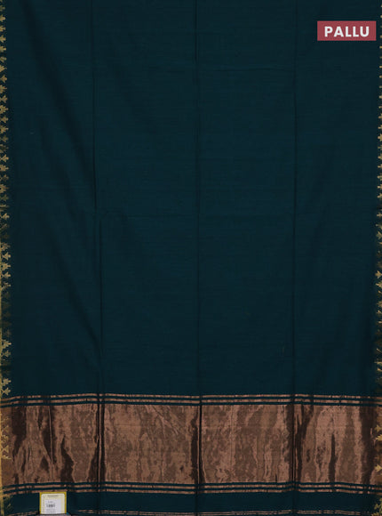 Bengal soft cotton saree peacock green and maroon with plain body and zari woven border