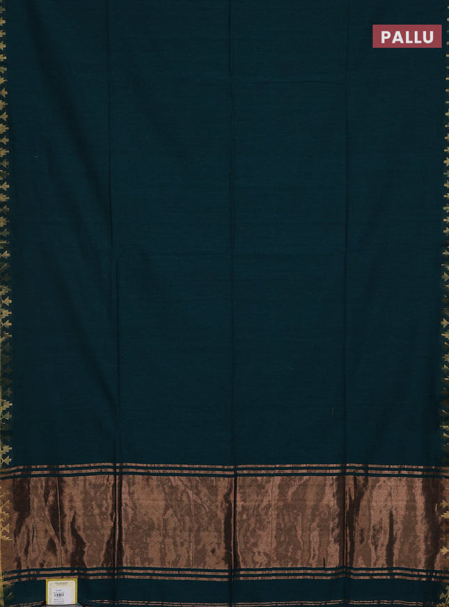 Bengal soft cotton saree peacock green and maroon with plain body and zari woven border