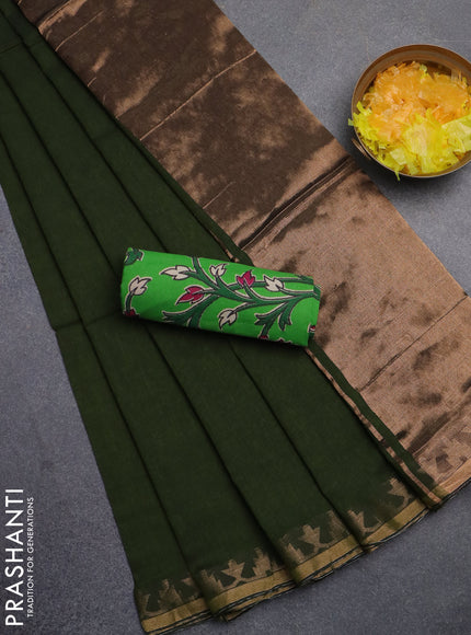 Bengal soft cotton saree sap green and light green with plain body and zari woven border