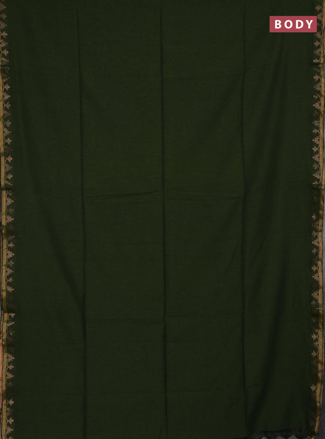 Bengal soft cotton saree sap green and light green with plain body and zari woven border