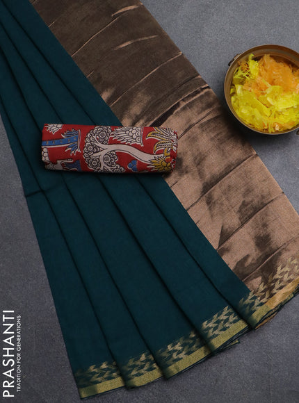 Bengal soft cotton saree peacock green and maroon with plain body and zari woven border