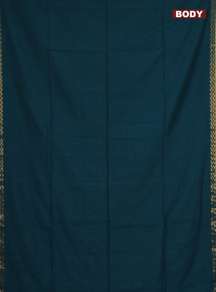 Bengal soft cotton saree peacock green and maroon with plain body and zari woven border