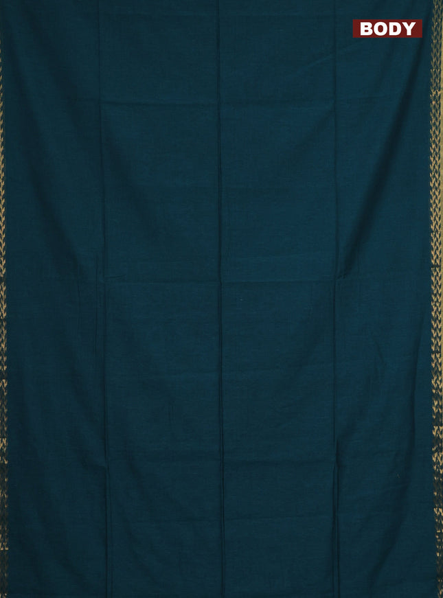 Bengal soft cotton saree peacock green and maroon with plain body and zari woven border