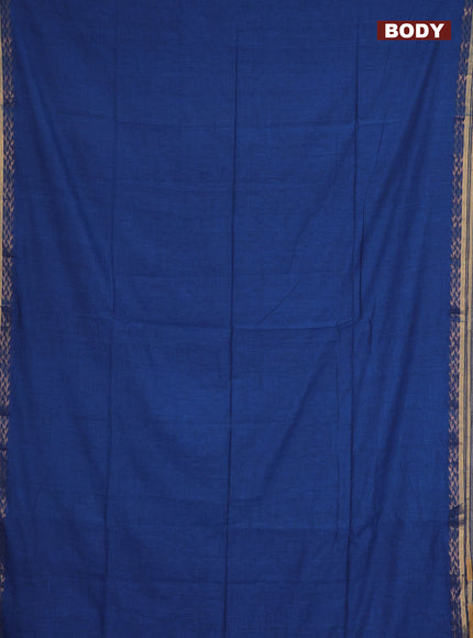 Bengal soft cotton saree blue and dark mustard with plain body and zari woven border