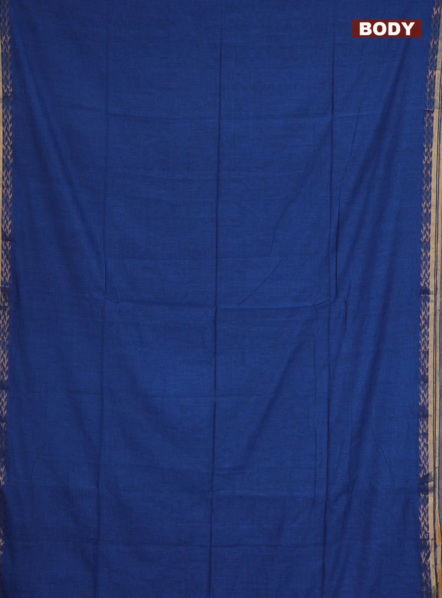 Bengal soft cotton saree blue and dark mustard with plain body and zari woven border
