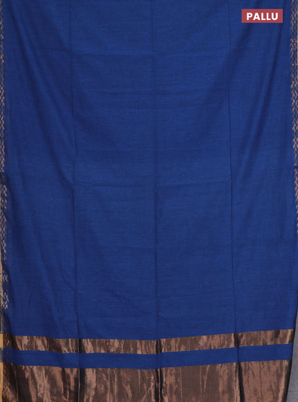 Bengal soft cotton saree blue and dark mustard with plain body and zari woven border