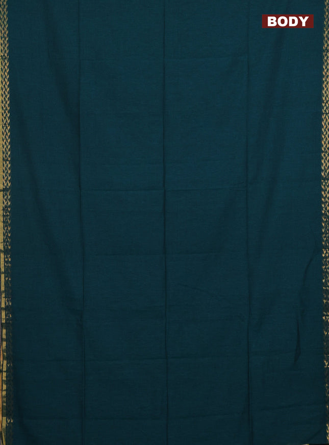 Bengal soft cotton saree peacock green and maroon with plain body and zari woven border