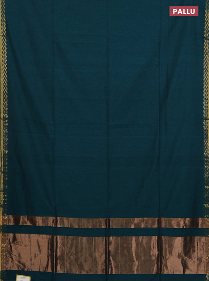 Bengal soft cotton saree peacock green and maroon with plain body and zari woven border