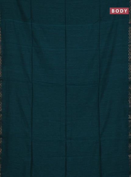 Bengal soft cotton saree teal green and mustard yellow with plain body and zari woven border