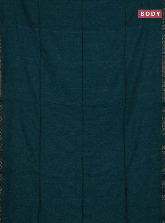 Bengal soft cotton saree teal green and mustard yellow with plain body and zari woven border