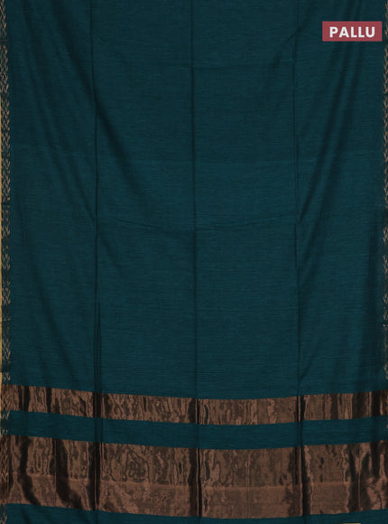 Bengal soft cotton saree teal green and mustard yellow with plain body and zari woven border