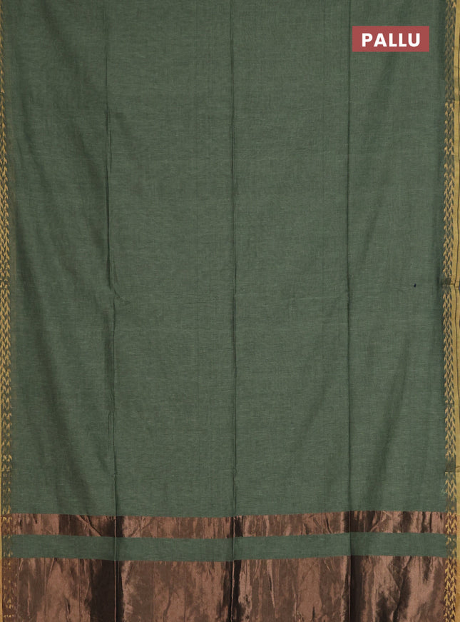 Bengal soft cotton saree pastel green and violet with plain body and zari woven border