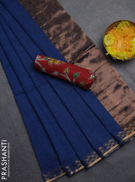 Bengal soft cotton saree peacock blue and maroon with plain body and zari woven border