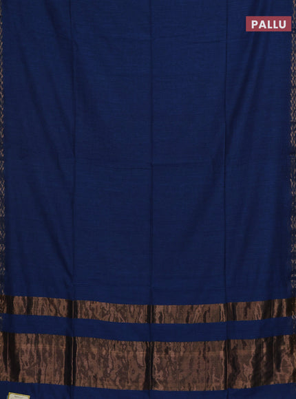 Bengal soft cotton saree peacock blue and maroon with plain body and zari woven border