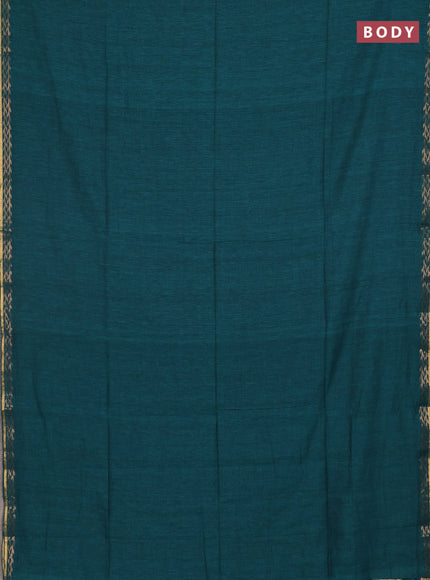 Bengal soft cotton saree teal green and maroon with plain body and zari woven border