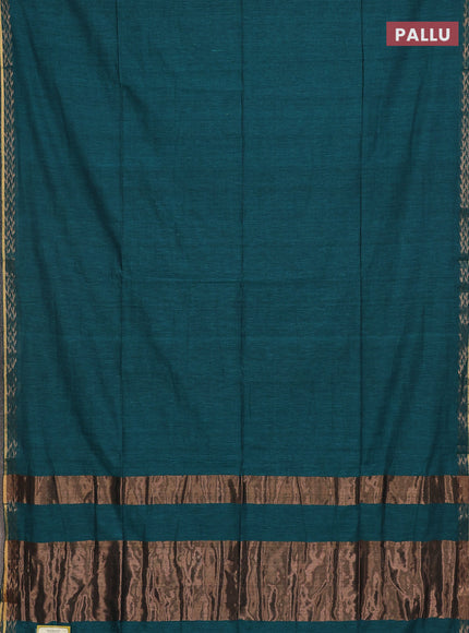 Bengal soft cotton saree teal green and maroon with plain body and zari woven border