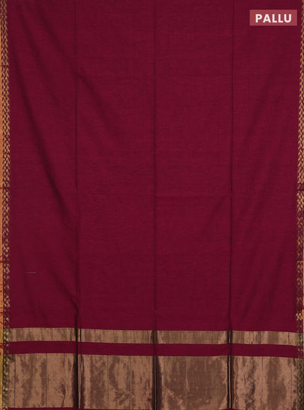 Bengal soft cotton saree dark magenta pink and green with plain body and zari woven border