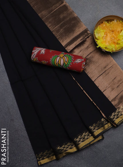 Bengal soft cotton saree black and maroon with plain body and zari woven border