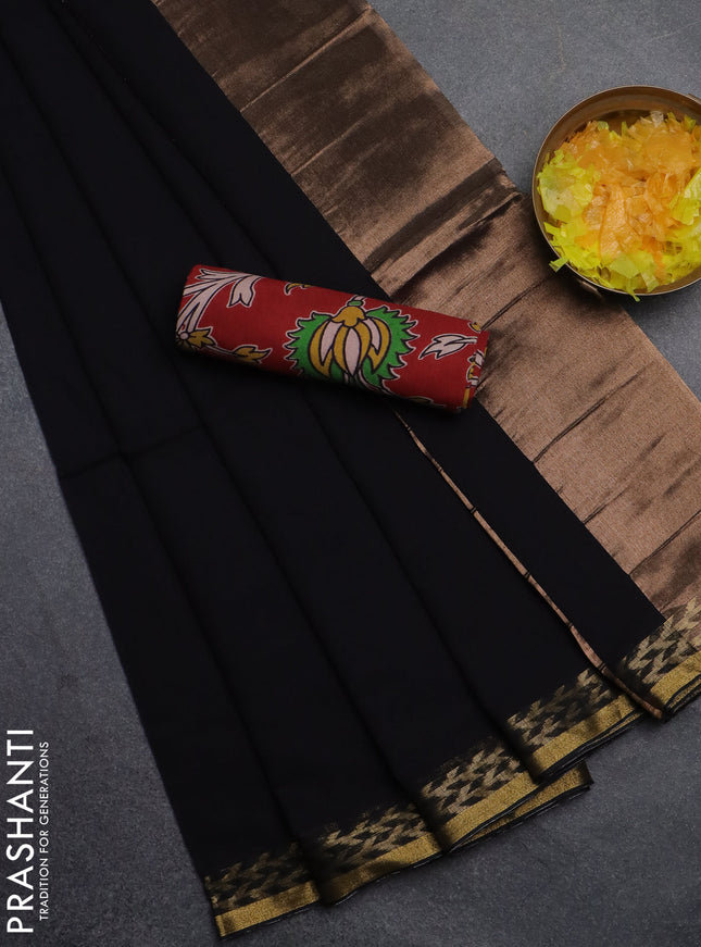 Bengal soft cotton saree black and maroon with plain body and zari woven border