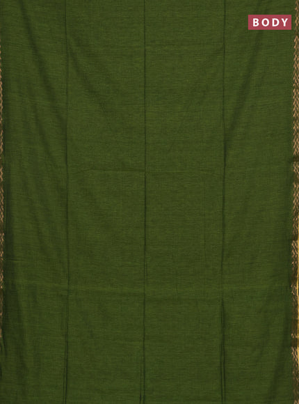 Bengal soft cotton saree sap green and violet with plain body and zari woven border