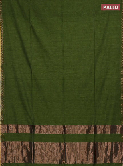Bengal soft cotton saree sap green and violet with plain body and zari woven border