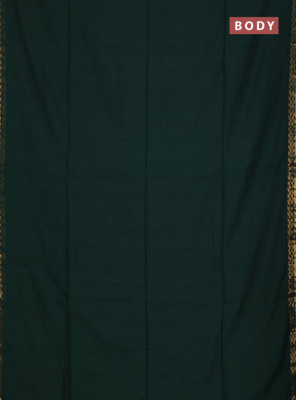 Bengal soft cotton saree dark green and magenta pink with plain body and zari woven border