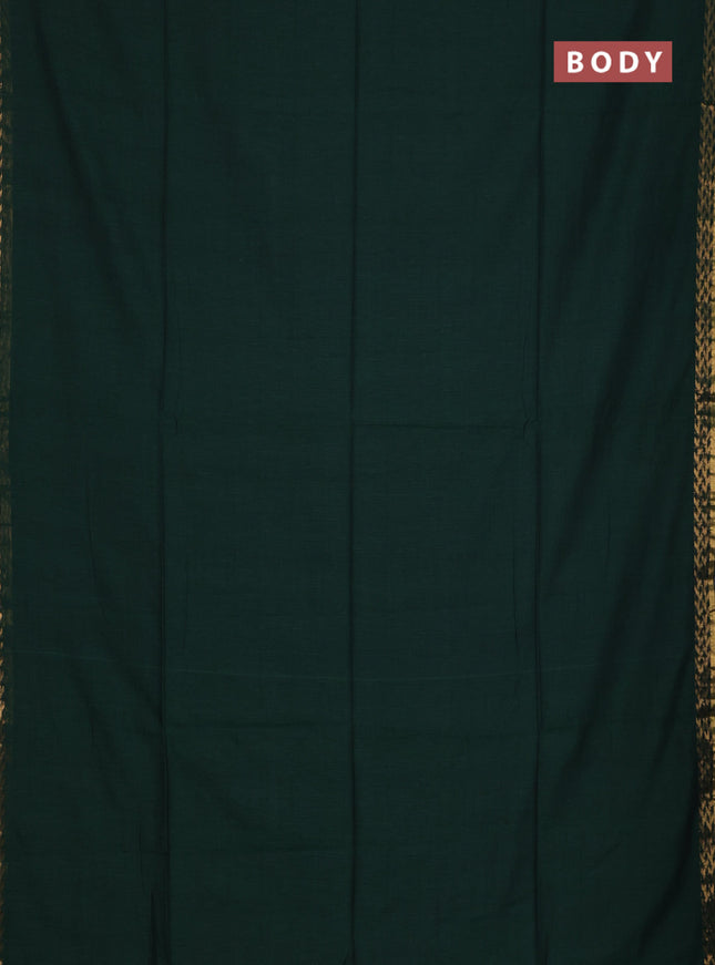 Bengal soft cotton saree dark green and magenta pink with plain body and zari woven border