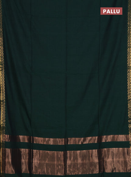 Bengal soft cotton saree dark green and magenta pink with plain body and zari woven border