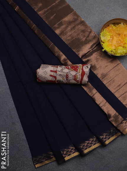 Bengal soft cotton saree navy blue and maroon with plain body and zari woven border