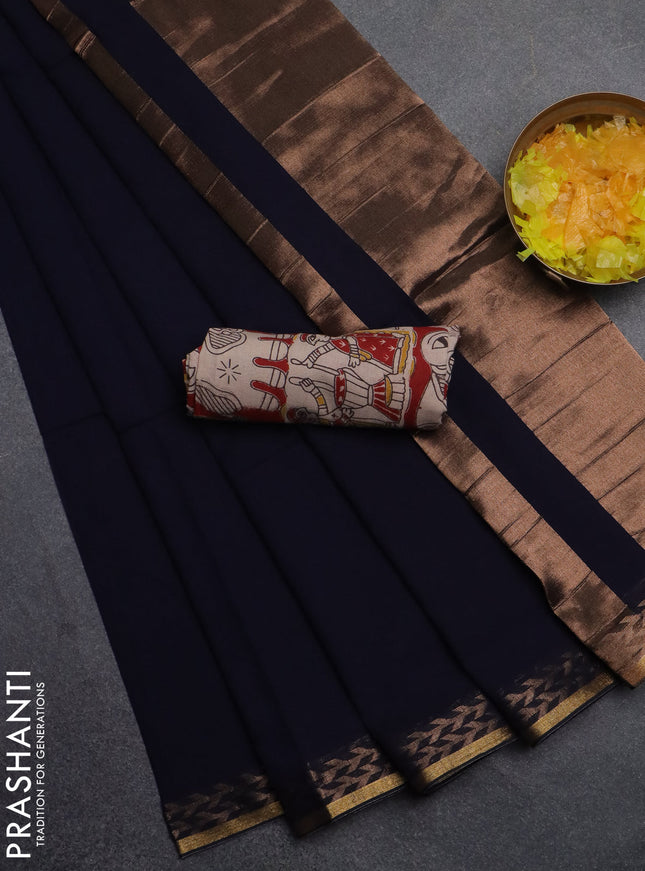 Bengal soft cotton saree navy blue and maroon with plain body and zari woven border