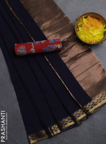 Bengal soft cotton saree deep navy blue and maroon with plain body and zari woven border