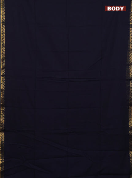 Bengal soft cotton saree deep navy blue and maroon with plain body and zari woven border