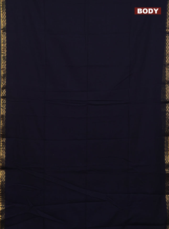 Bengal soft cotton saree deep navy blue and maroon with plain body and zari woven border