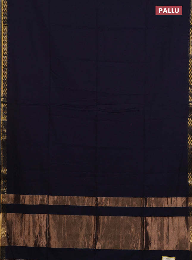 Bengal soft cotton saree deep navy blue and maroon with plain body and zari woven border