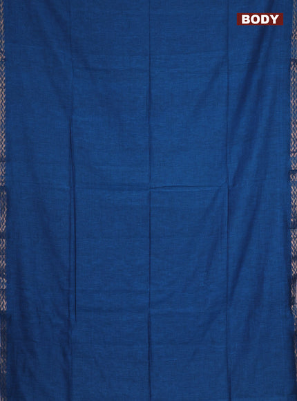 Bengal soft cotton saree cs blue and mustard yellow with plain body and zari woven border