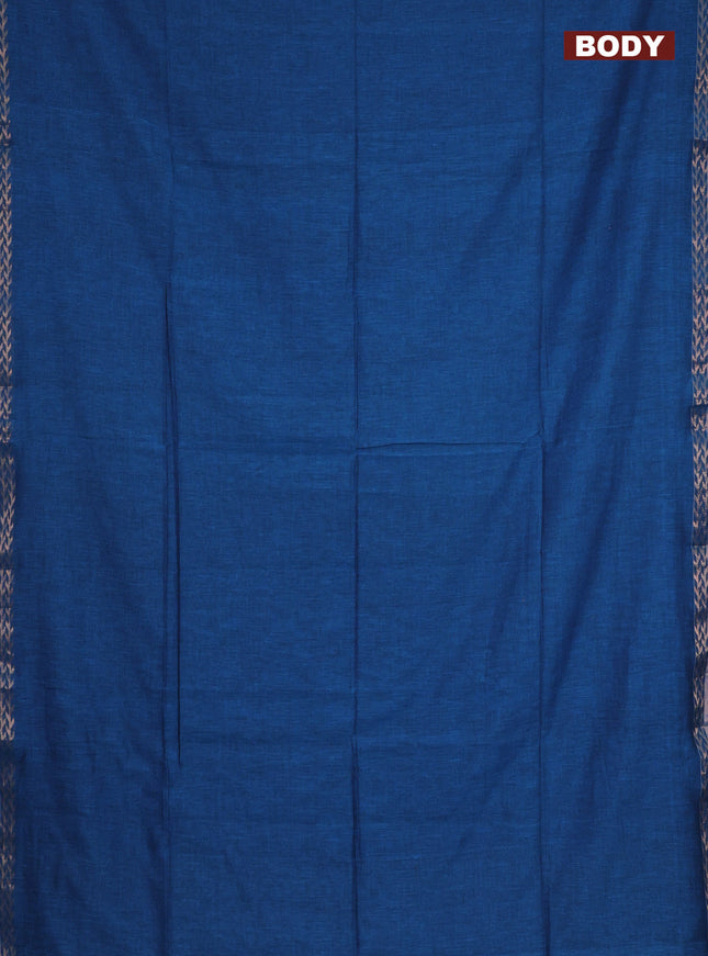 Bengal soft cotton saree cs blue and mustard yellow with plain body and zari woven border