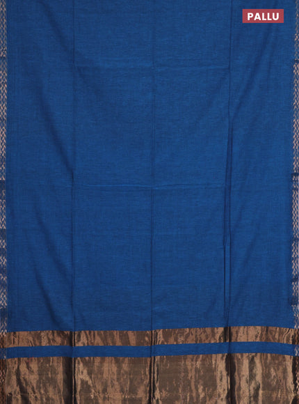 Bengal soft cotton saree cs blue and mustard yellow with plain body and zari woven border