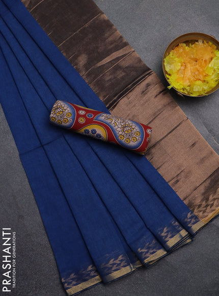 Bengal soft cotton saree cs blue and maroon with plain body and zari woven border