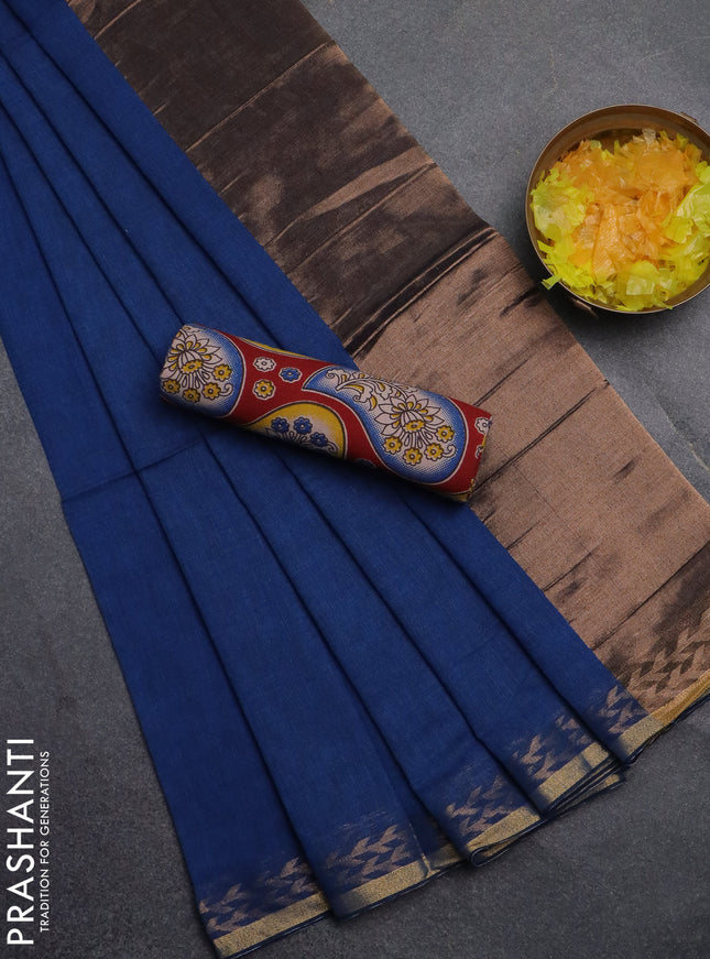 Bengal soft cotton saree cs blue and maroon with plain body and zari woven border